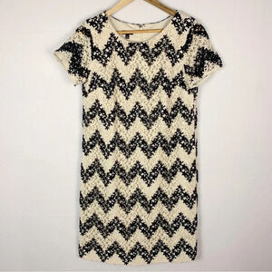 Talbots Black White Lace Overlay Chevron Shift Dress